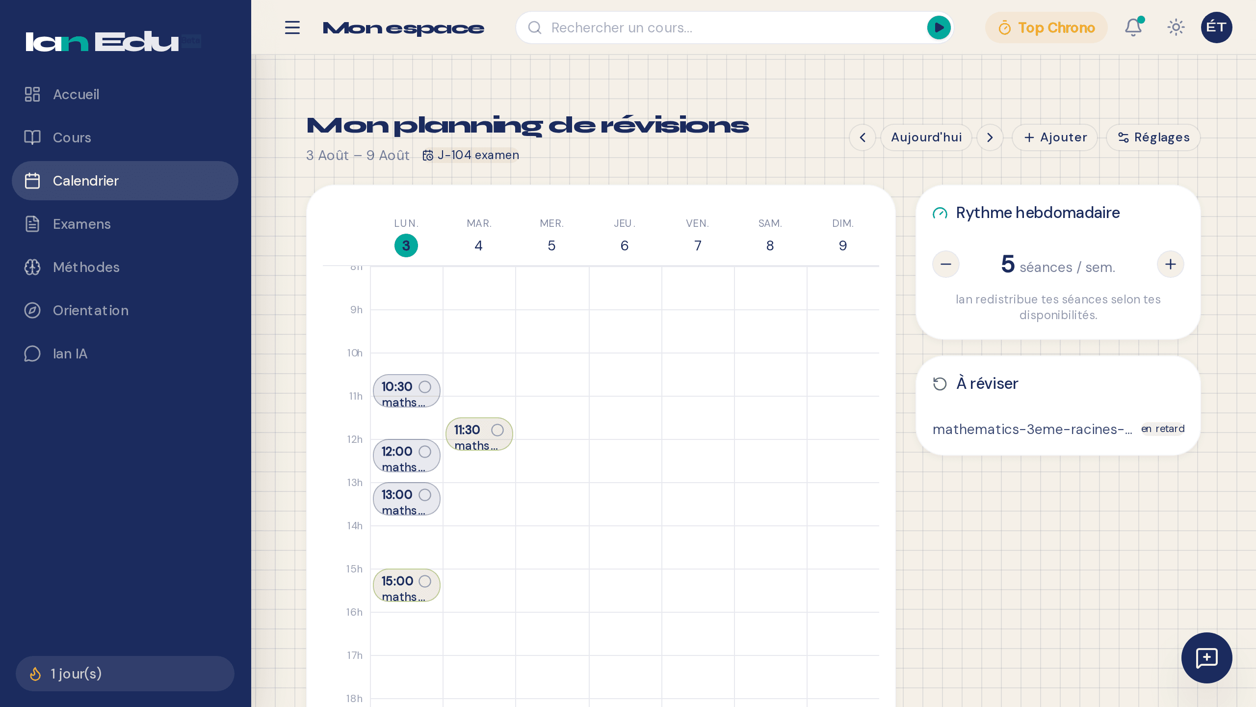 Calendrier de révision adaptatif d'Ian